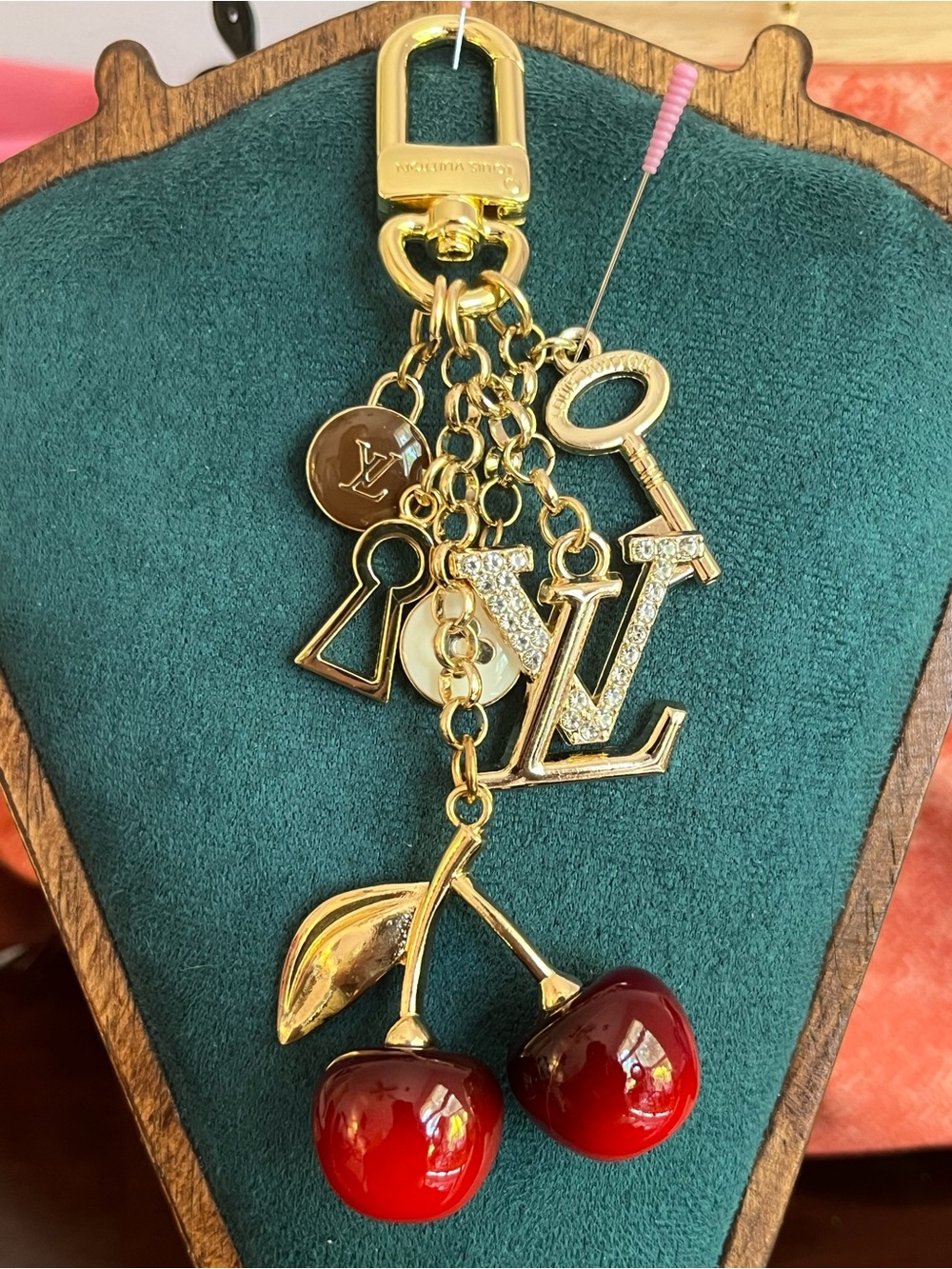 Upcycled LV Gold-Tone Cherry Key & Bag Charm w/ charms CHERRY 🍒 BOMB